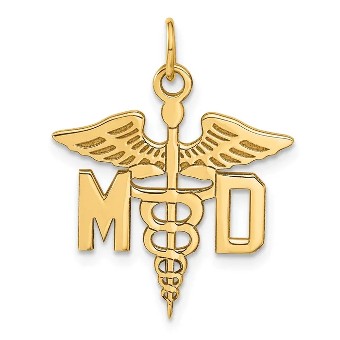 TreasureFineJewelers Charm Necklaces 14k Large MD Caduceus Charm