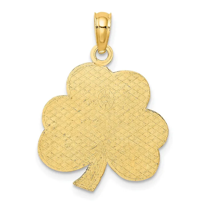 TreasureFineJewelers Charm Necklaces 14k Polished Solid Satin Happy St Patricks Day Clover Charm