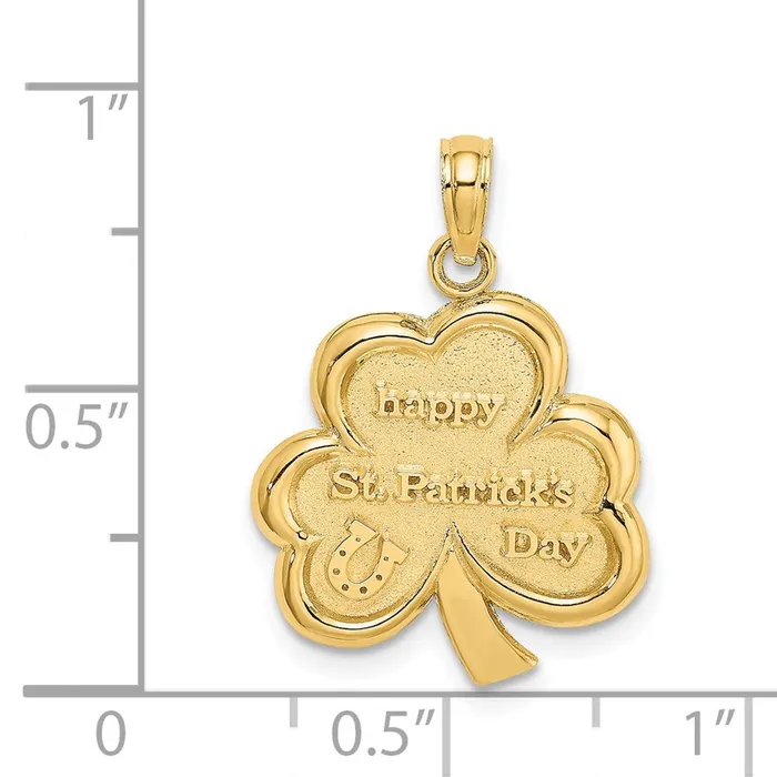 TreasureFineJewelers Charm Necklaces 14k Polished Solid Satin Happy St Patricks Day Clover Charm