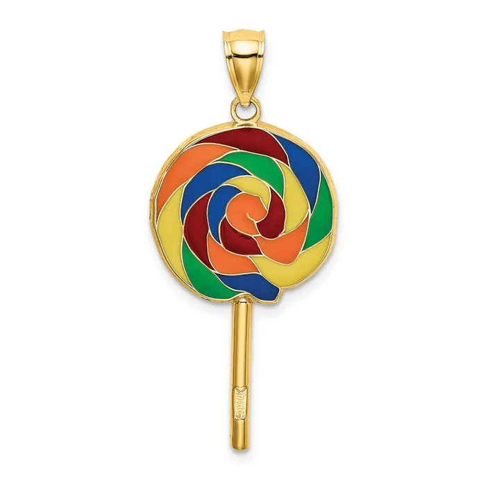 TreasureFineJewelers Charm Necklaces 14K wMultiColor Enamel 3D Lollipop Charm