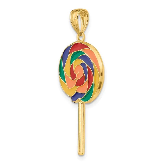 TreasureFineJewelers Charm Necklaces 14K wMultiColor Enamel 3D Lollipop Charm