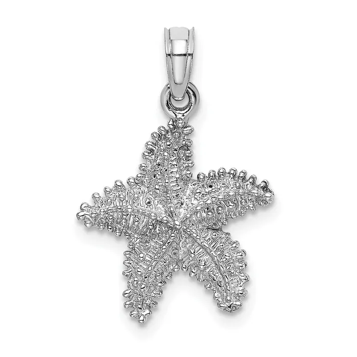 TreasureFineJewelers Charm Necklaces 14K White Gold Beaded Textured Starfish Charm