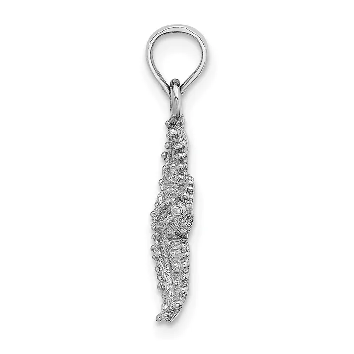 TreasureFineJewelers Charm Necklaces 14K White Gold Beaded Textured Starfish Charm