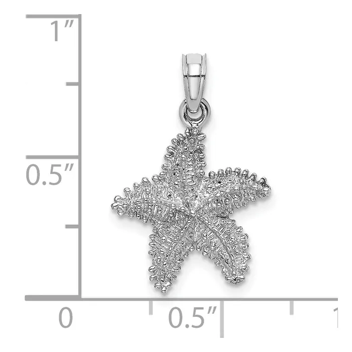 TreasureFineJewelers Charm Necklaces 14K White Gold Beaded Textured Starfish Charm