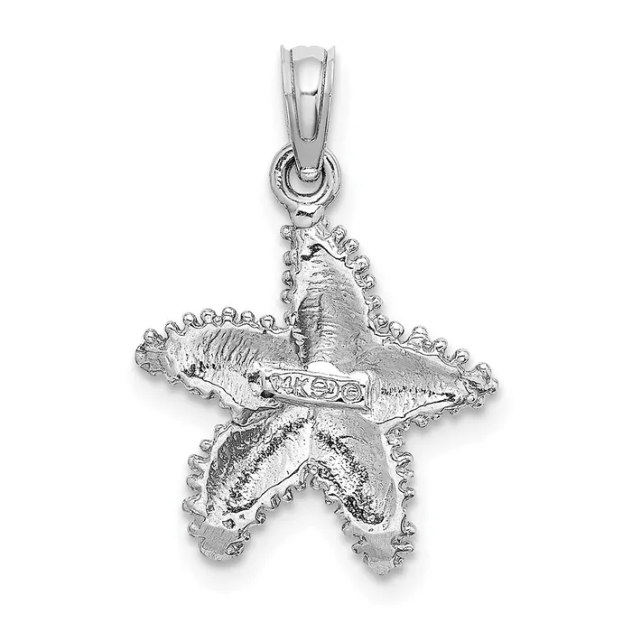 TreasureFineJewelers Charm Necklaces 14K White Gold Beaded Textured Starfish Charm