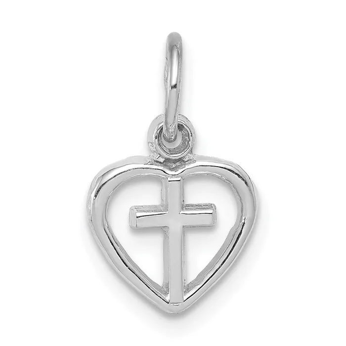 TreasureFineJewelers Charm Necklaces 14k White Gold Cross in Heart Charm TreasureFineJewelers Charm Necklaces 14k White Gold Cross in Heart Charm