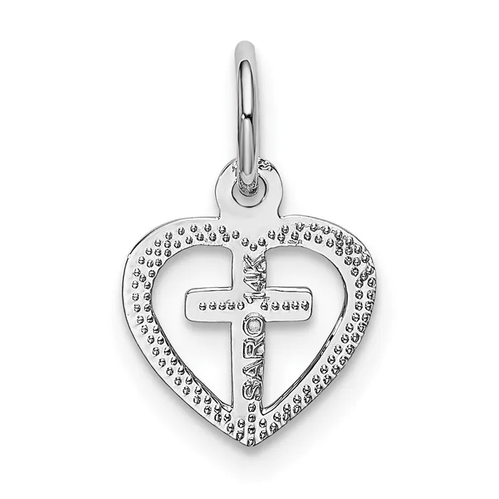 TreasureFineJewelers Charm Necklaces 14k White Gold Cross in Heart Charm