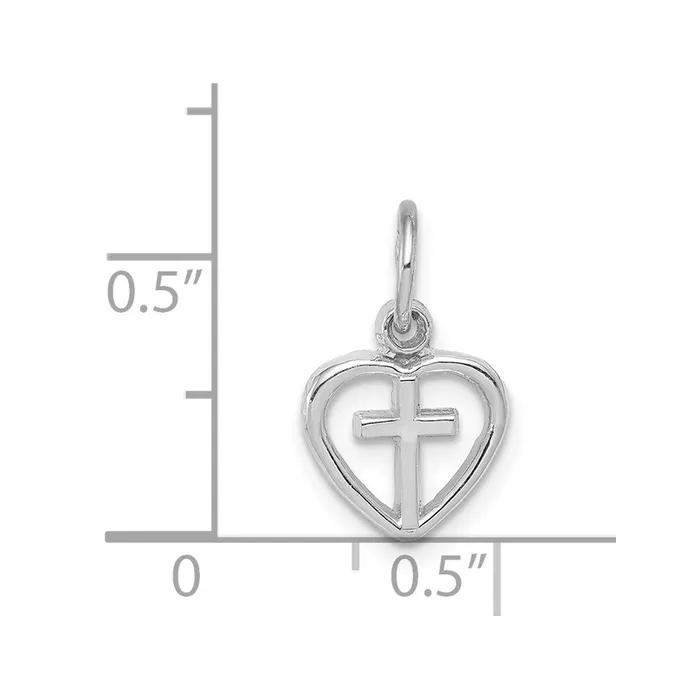 TreasureFineJewelers Charm Necklaces 14k White Gold Cross in Heart Charm