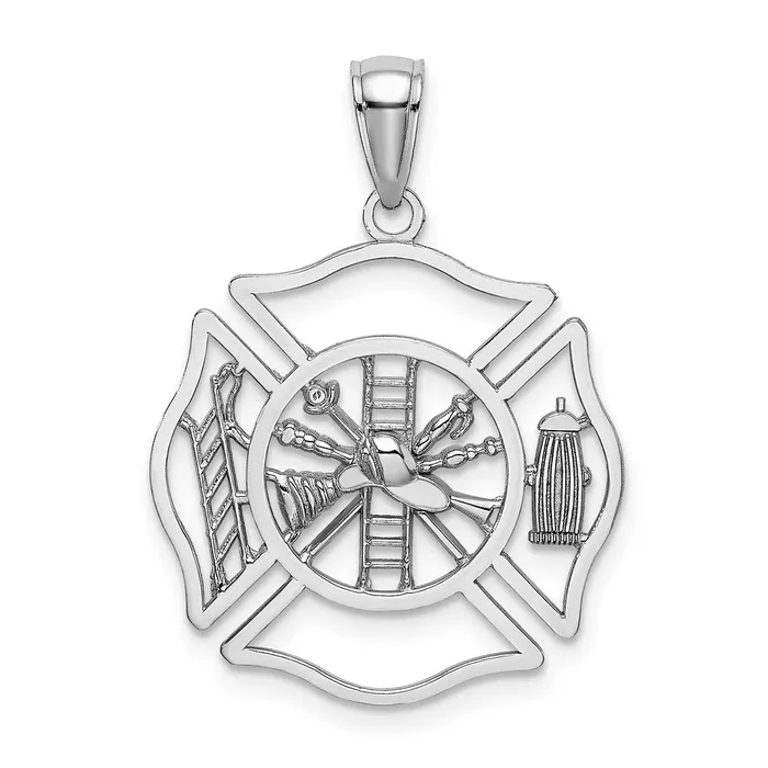 TreasureFineJewelers Charm Necklaces 14K White Gold Fireman Shield Charm TreasureFineJewelers Charm Necklaces 14K White Gold Fireman Shield Charm