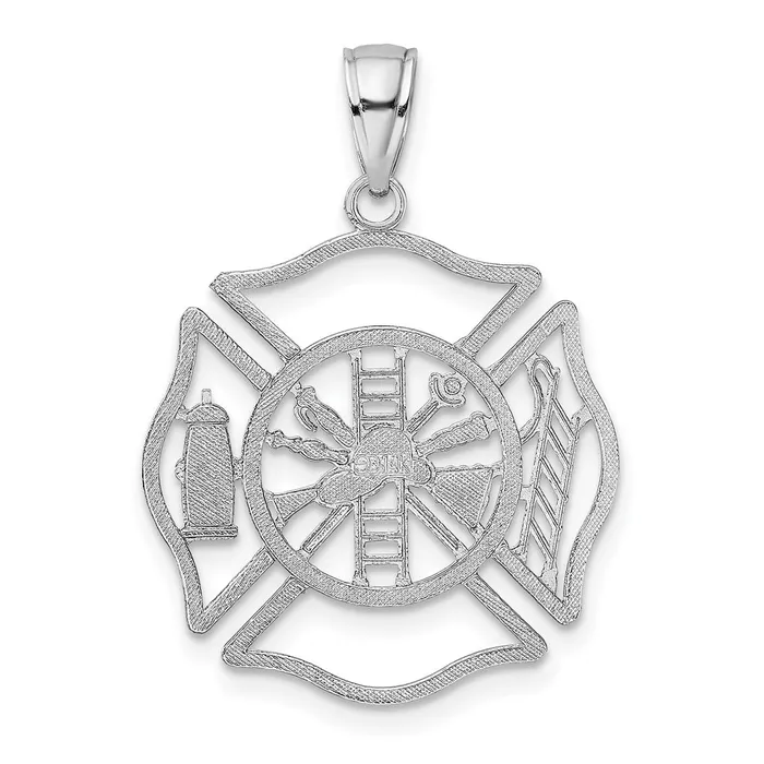 TreasureFineJewelers Charm Necklaces 14K White Gold Fireman Shield Charm