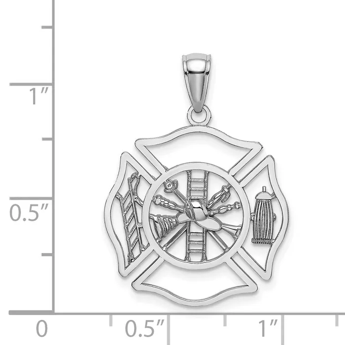 TreasureFineJewelers Charm Necklaces 14K White Gold Fireman Shield Charm