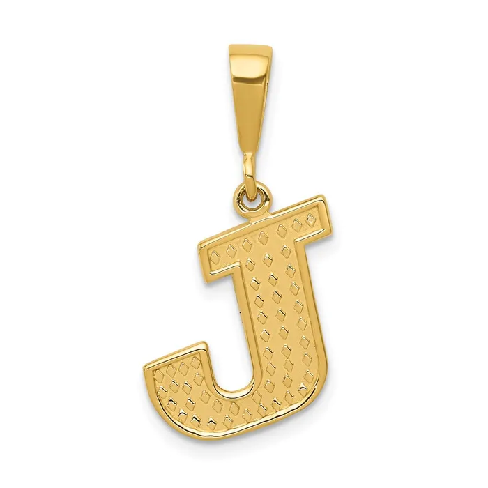 TreasureFineJewelers Charm Necklaces 14k Yellow Gold Textured Initial J Charm TreasureFineJewelers Charm Necklaces 14k Yellow Gold Textured Initial J Charm