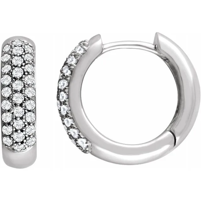 TreasureFineJewelers Earrings 14K White 12 CTW Diamond Pav Hoop Earrings