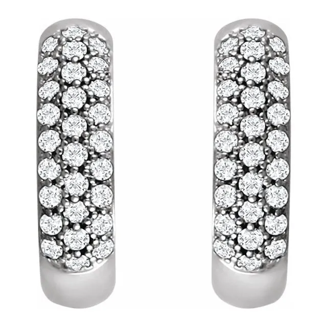 TreasureFineJewelers Earrings 14K White 12 CTW Diamond Pav Hoop Earrings
