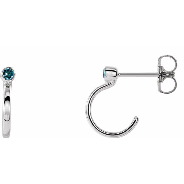 TreasureFineJewelers Earrings 14K White 25 mm Round Aquamarine BezelSet Hoop Earrings