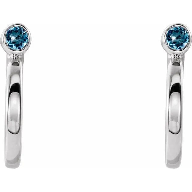 TreasureFineJewelers Earrings 14K White 25 mm Round Aquamarine BezelSet Hoop Earrings
