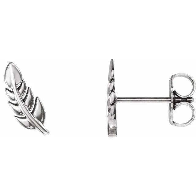TreasureFineJewelers Earrings 14K White Leaf Earrings