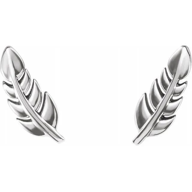 TreasureFineJewelers Earrings 14K White Leaf Earrings