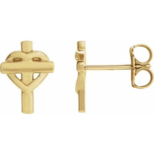 TreasureFineJewelers Earrings 14K Yellow Heart Cross Earrings