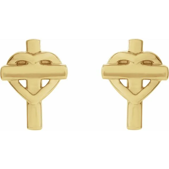 TreasureFineJewelers Earrings 14K Yellow Heart Cross Earrings