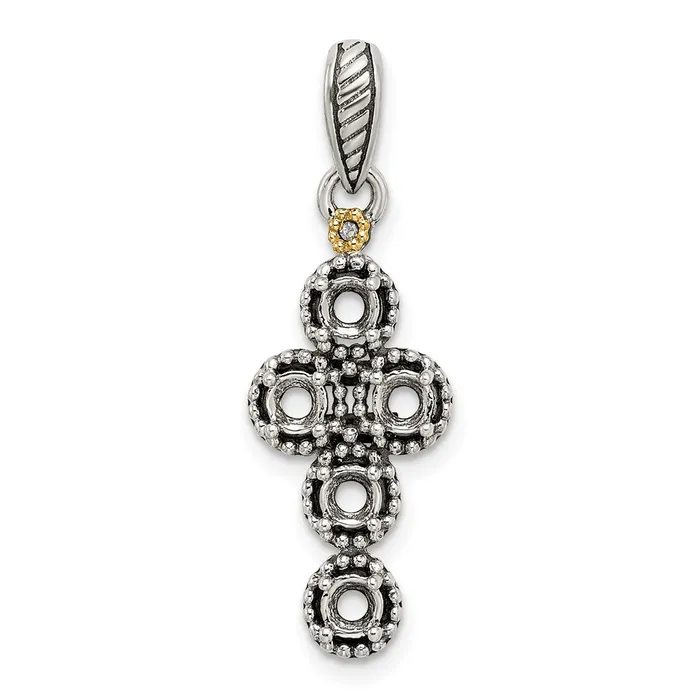 TreasureFineJewelers Necklaces Sterling Silver 14k Fivestone and Diamond Mothers Pendant