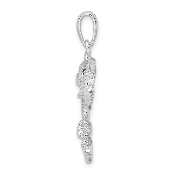 TreasureFineJewelers Necklaces Sterling Silver Polished Jumping Bass Fish Pendant