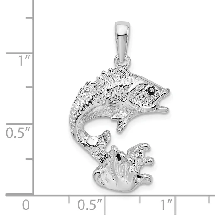 TreasureFineJewelers Necklaces Sterling Silver Polished Jumping Bass Fish Pendant