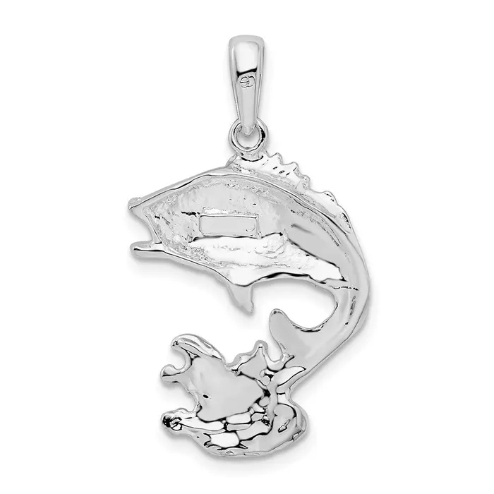 TreasureFineJewelers Necklaces Sterling Silver Polished Jumping Bass Fish Pendant