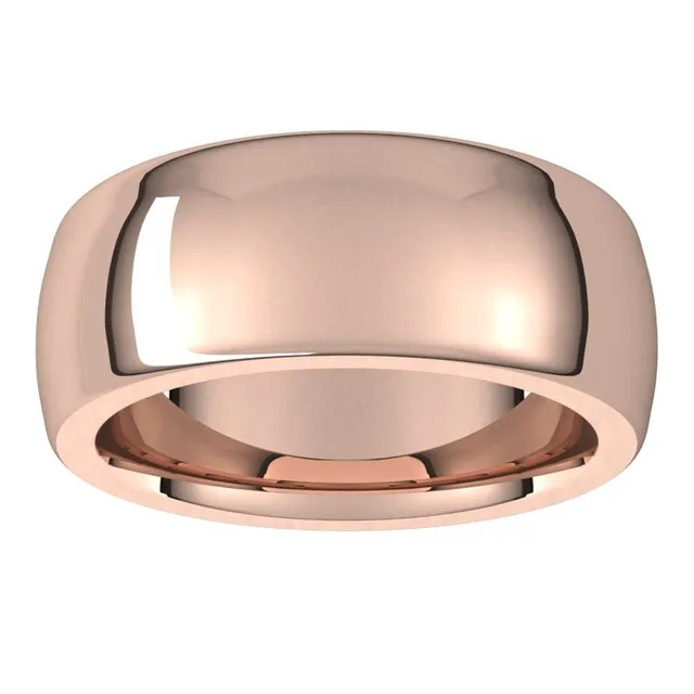 TreasureFineJewelers Rings 14K Rose Gold 8 mm Half Round Comfort Fit Heavy Wedding Band