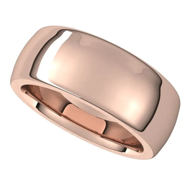 TreasureFineJewelers Rings 14K Rose Gold 8 mm Half Round Comfort Fit Heavy Wedding Band
