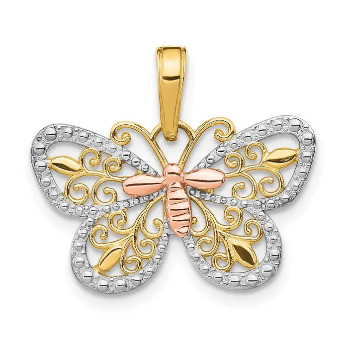 TreasureFineJewelers Rings 14k Twotone wWhite Rhodium Diamondcut Butterfly Pendant TreasureFineJewelers Rings 14k Twotone wWhite Rhodium Diamondcut Butterfly Pendant