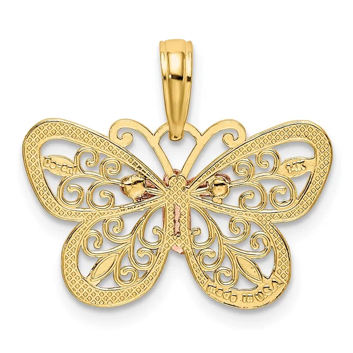 TreasureFineJewelers Rings 14k Twotone wWhite Rhodium Diamondcut Butterfly Pendant