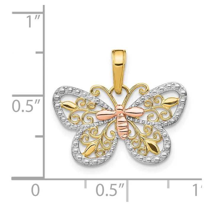 TreasureFineJewelers Rings 14k Twotone wWhite Rhodium Diamondcut Butterfly Pendant
