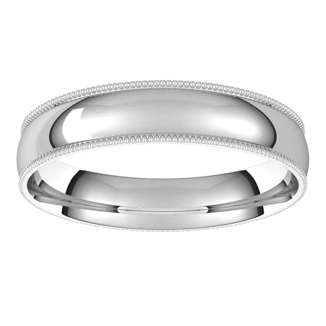 TreasureFineJewelers Rings 14K White Gold 4 mm Milgrain Half Round Comfort Fit Light Wedding Band