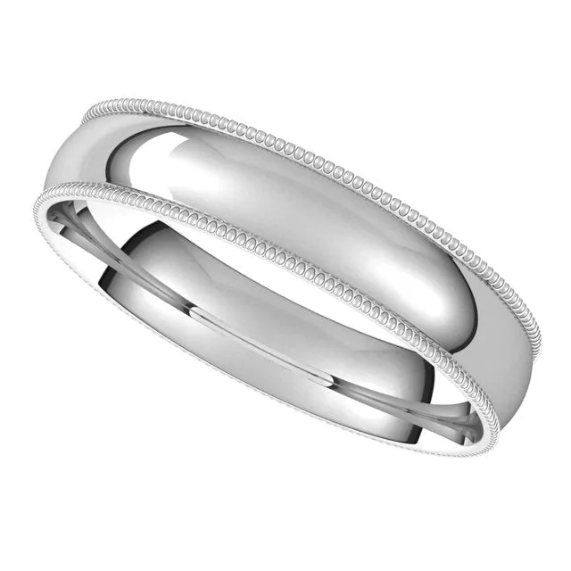 TreasureFineJewelers Rings 14K White Gold 4 mm Milgrain Half Round Comfort Fit Light Wedding Band