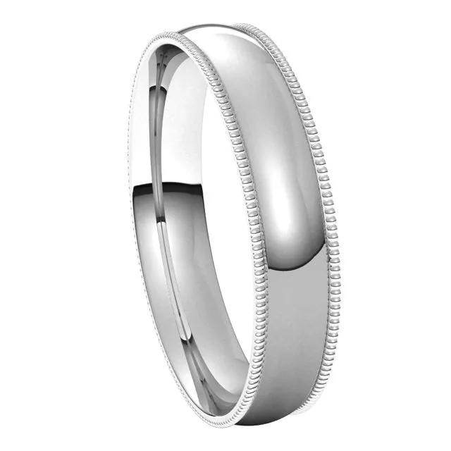 TreasureFineJewelers Rings 14K White Gold 4 mm Milgrain Half Round Comfort Fit Light Wedding Band