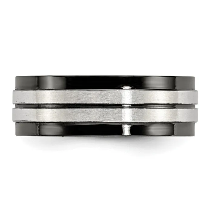 TreasureFineJewelers Rings Stainless Steel Brushed and Polished Black IPplated 8mm Band