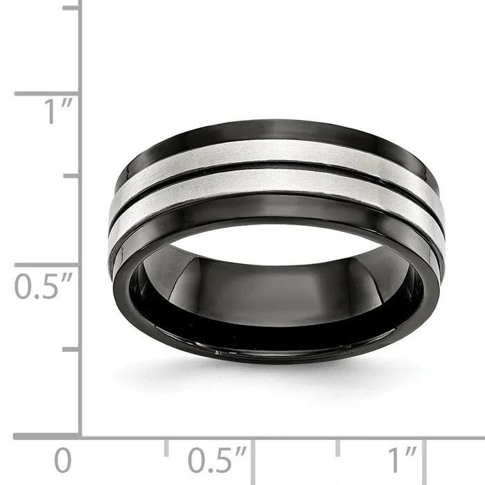TreasureFineJewelers Rings Stainless Steel Brushed and Polished Black IPplated 8mm Band