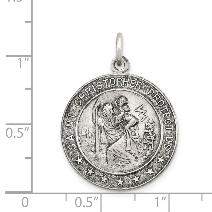 TreasureFineJewelers Sterling Silver Antique St Christopher Medal Rings