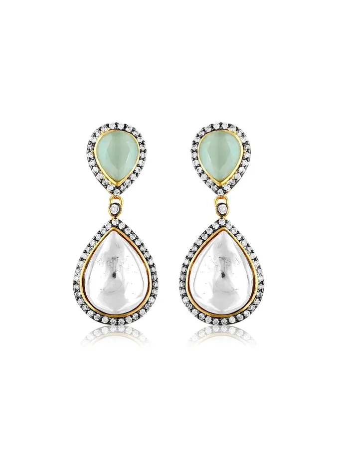Meira Kundan And Green Drops Dangler Earrings Curio Cottage Earrings Meira Kundan And Green Drops Dangler Earrings Curio Cottage Earrings