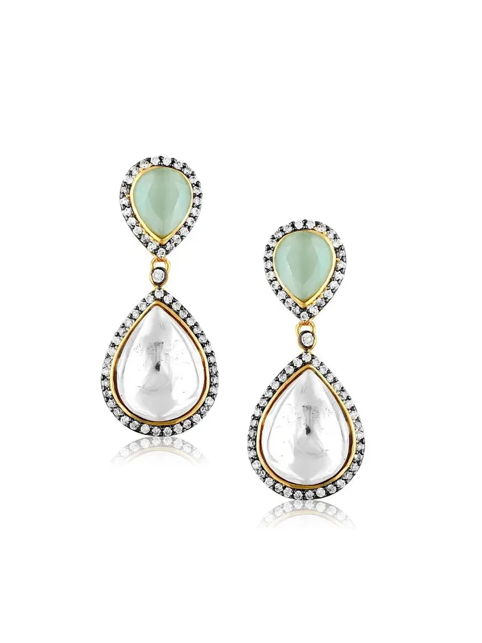 Meira Kundan And Green Drops Dangler Earrings Curio Cottage Earrings Meira Kundan And Green Drops Dangler Earrings Curio Cottage Earrings