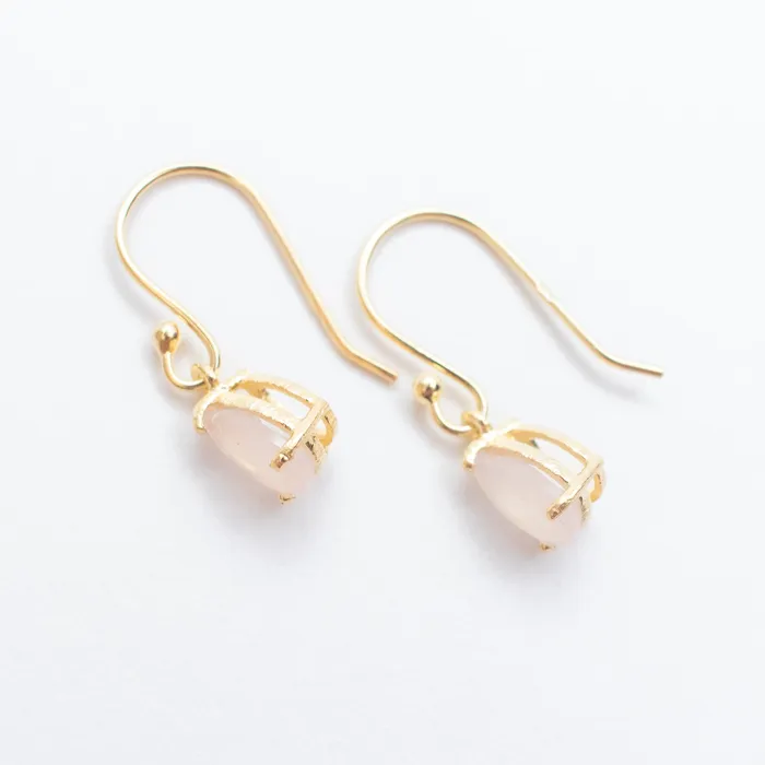 Silver Lotus Earrings Rose Quartz Gold Vermeil Teardrop Earrings