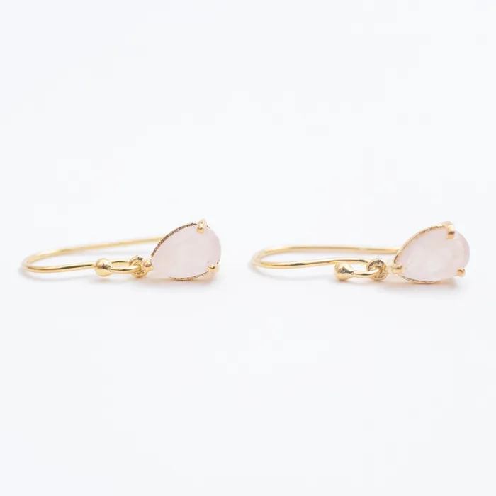 Silver Lotus Earrings Rose Quartz Gold Vermeil Teardrop Earrings