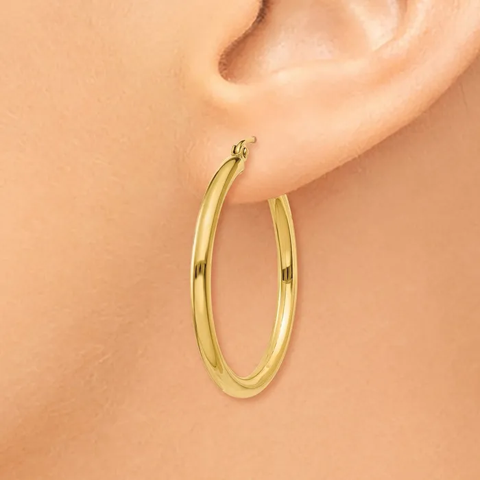 Earrings WB Choice Jewelry 10K Polished 25mm Tube Hoop EarringsWBC10T933 Earrings WB Choice Jewelry 10K Polished 25mm Tube Hoop EarringsWBC10T933