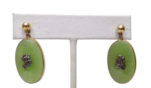 Jade Oval Dangling Earrings Vintage by Misty Earrings