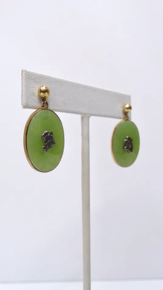 Jade Oval Dangling Earrings Vintage by Misty Earrings