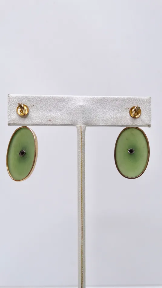Jade Oval Dangling Earrings Vintage by Misty Earrings