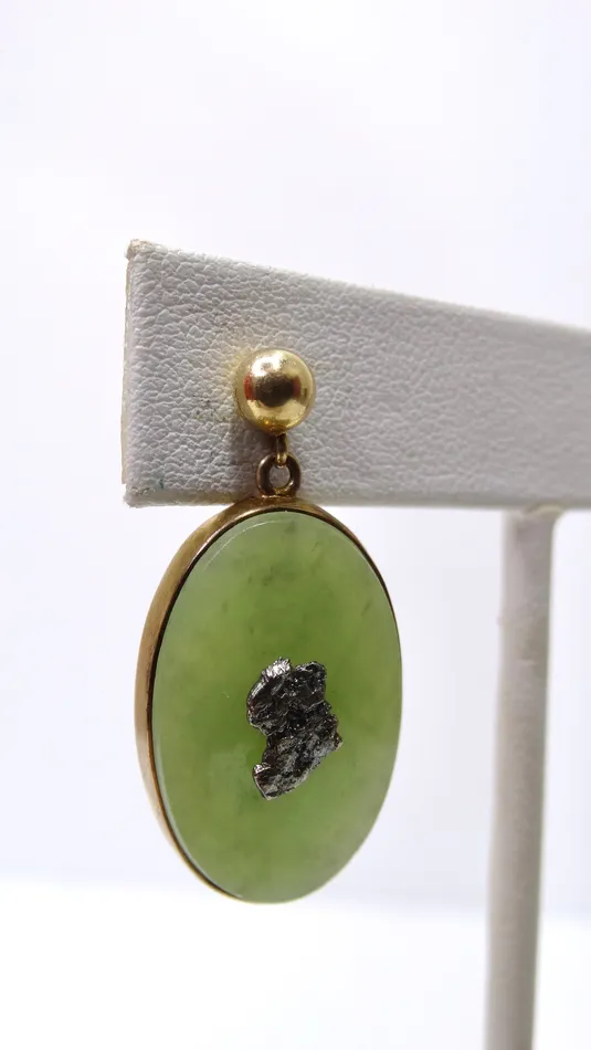 Jade Oval Dangling Earrings Vintage by Misty Earrings