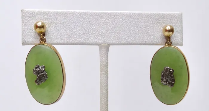 Jade Oval Dangling Earrings Vintage by Misty Earrings