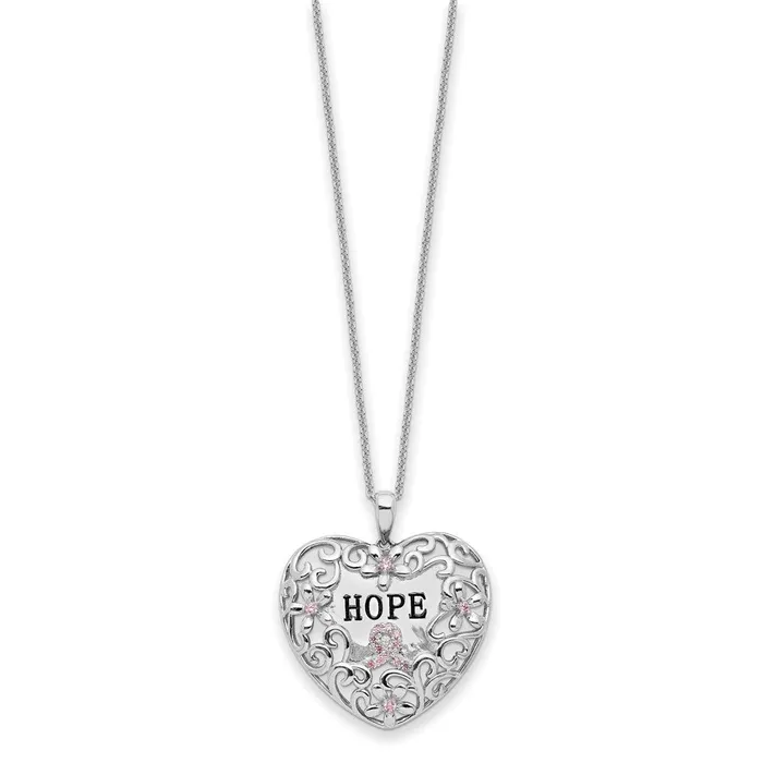 Necklaces Sterling Silver Pink CZ Breast Cancer Heart 18in NecklaceWBCQSX743 WB Choice Jewelry Necklaces Sterling Silver Pink CZ Breast Cancer Heart 18in NecklaceWBCQSX743 WB Choice Jewelry